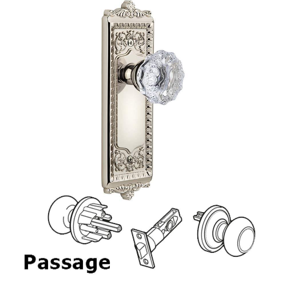 Complete Passage Set - Windsor Plate with Fontainebleau Knob in Polished Nickel