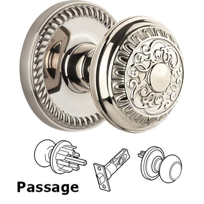 Complete Passage Set - Newport Rosette with Windsor Knob in Polished Nickel