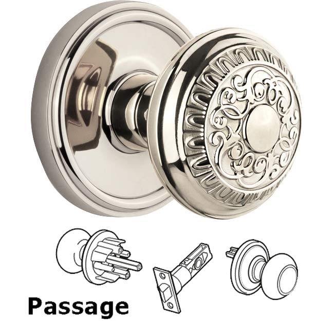 Complete Passage Set - Georgetown Rosette with Windsor Knob in Polished Nickel