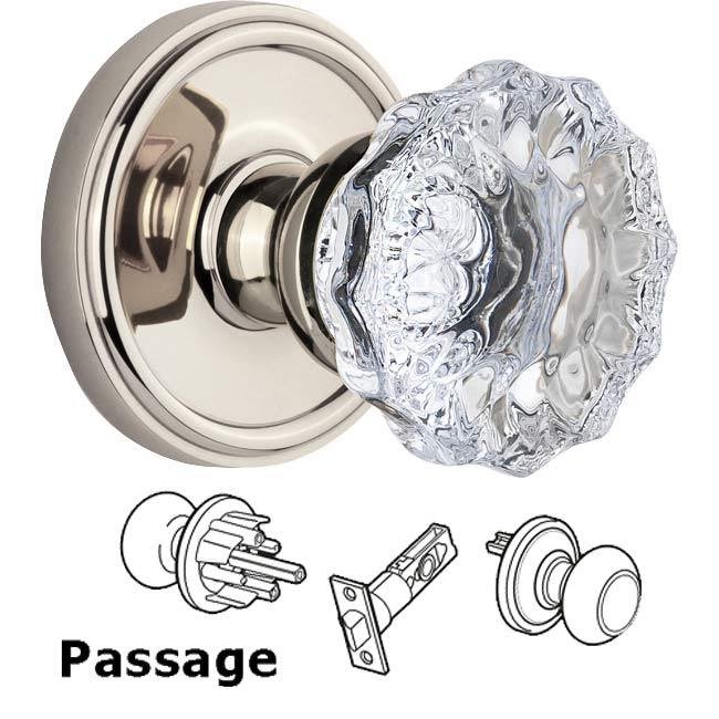 Complete Passage Set - Georgetown Rosette with Fontainebleau Knob in Polished Nickel