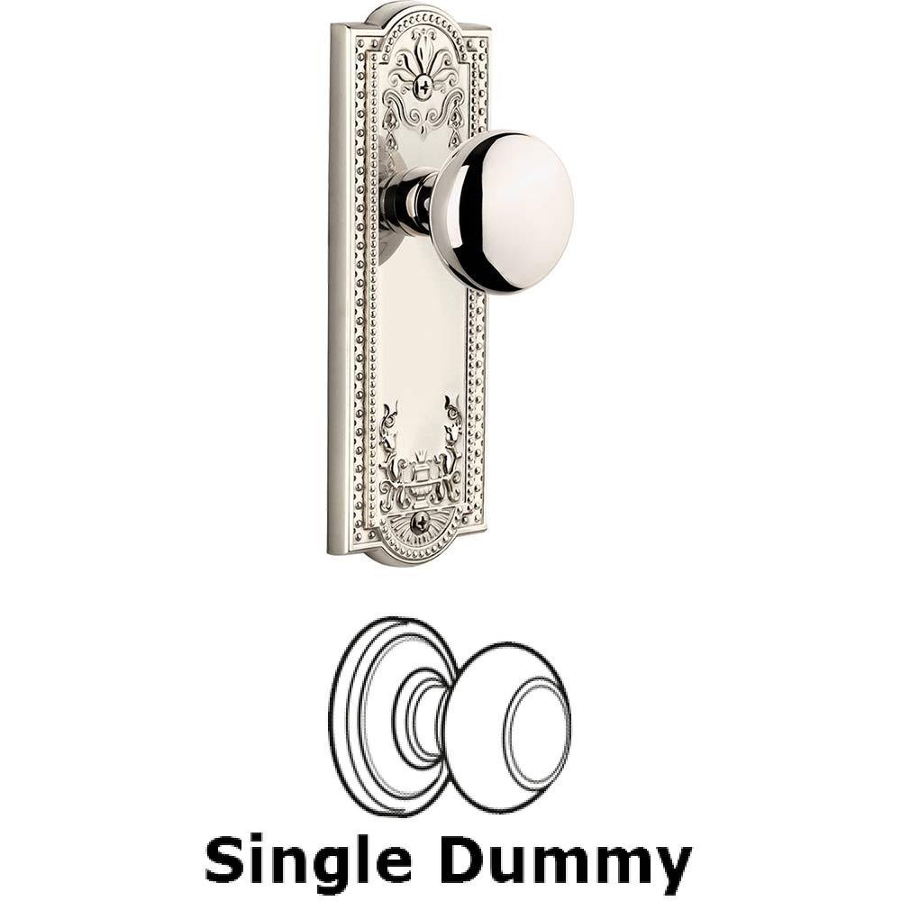 Single Dummy Knob - Parthenon Plate with Fifth Avenue Knob in Polished Nickel