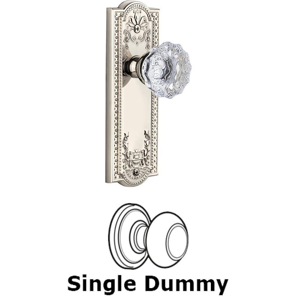 Single Dummy Knob - Parthenon Plate with Fontainebleau Knob in Polished Nickel