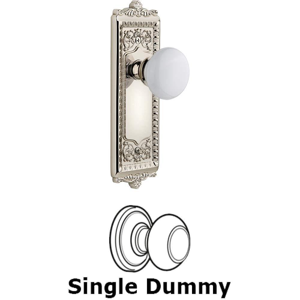 Single Dummy Knob - Windsor Plate with Hyde Park White Porcelain Knob in Polished Nickel