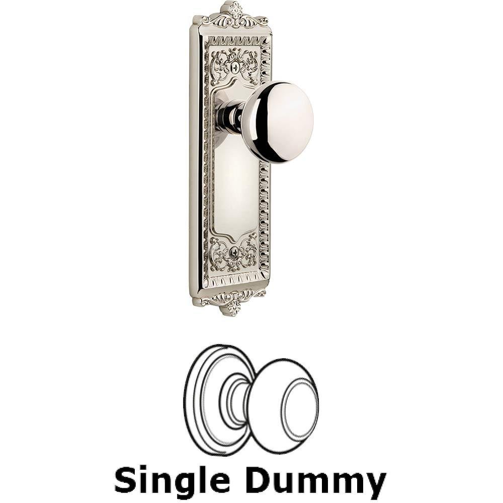 Single Dummy Knob - Windsor Plate with Fifth Avenue Knob in Polished Nickel