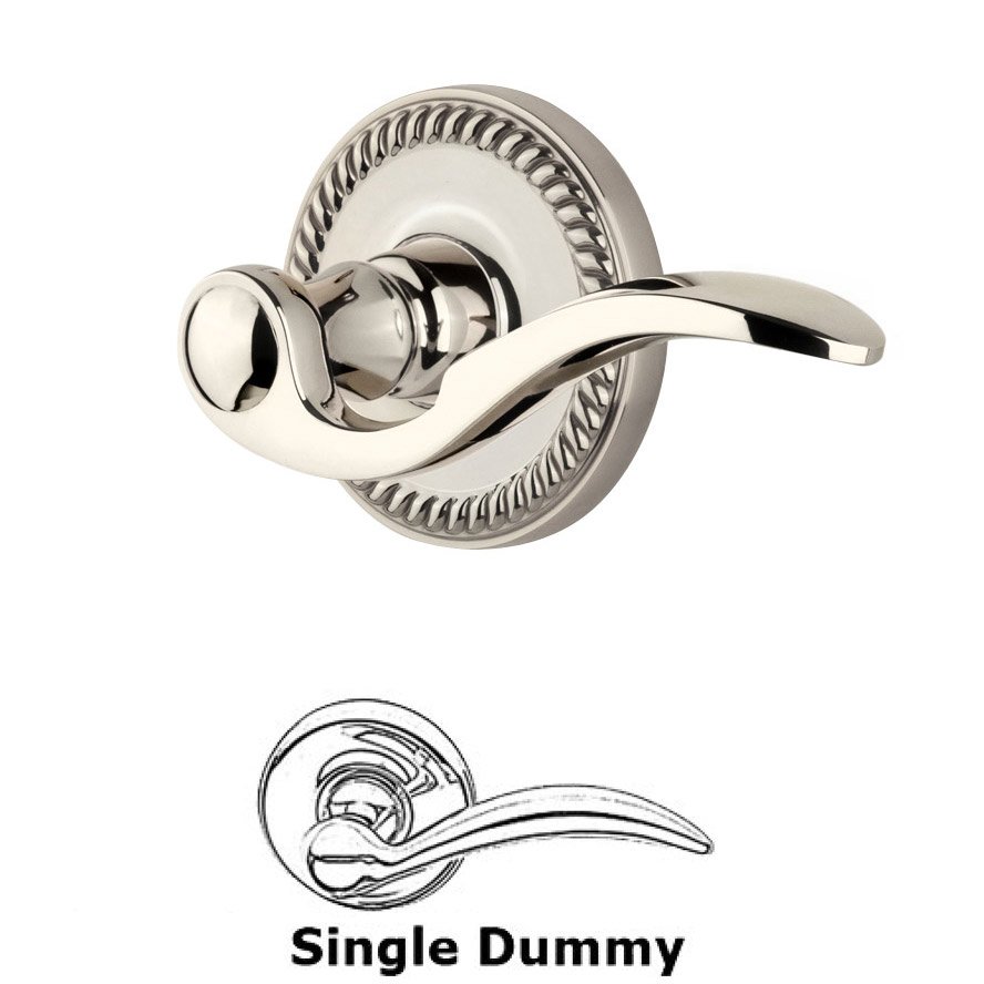 Single Dummy Knob - Newport Rosette with Left Handed Bellagio Lever in Polished Nickel