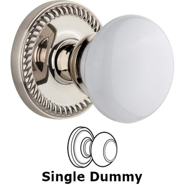 Single Dummy Knob - Newport Rosette with Hyde Park White Porcelain Knob in Polished Nickel