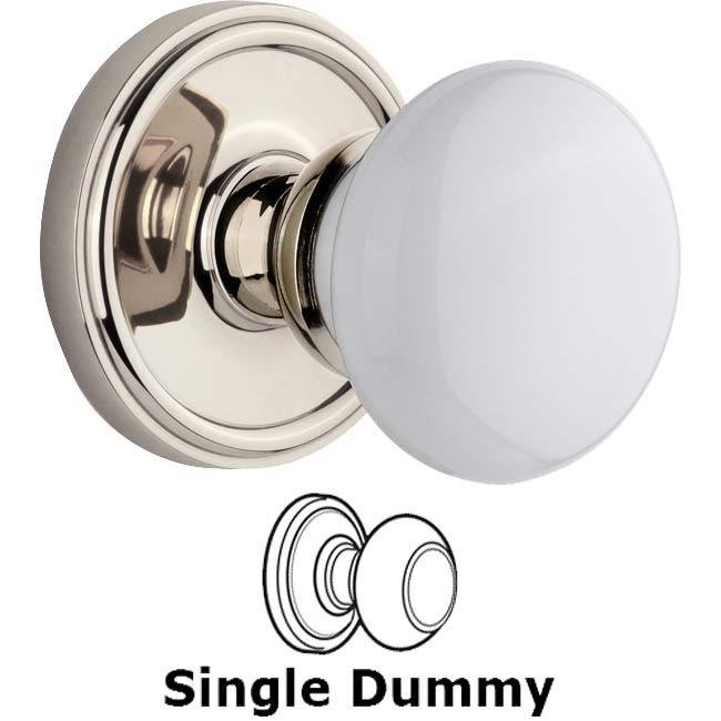 Single Dummy Knob - Georgetown Rosette with Hyde Park White Porcelain Knob in Polished Nickel