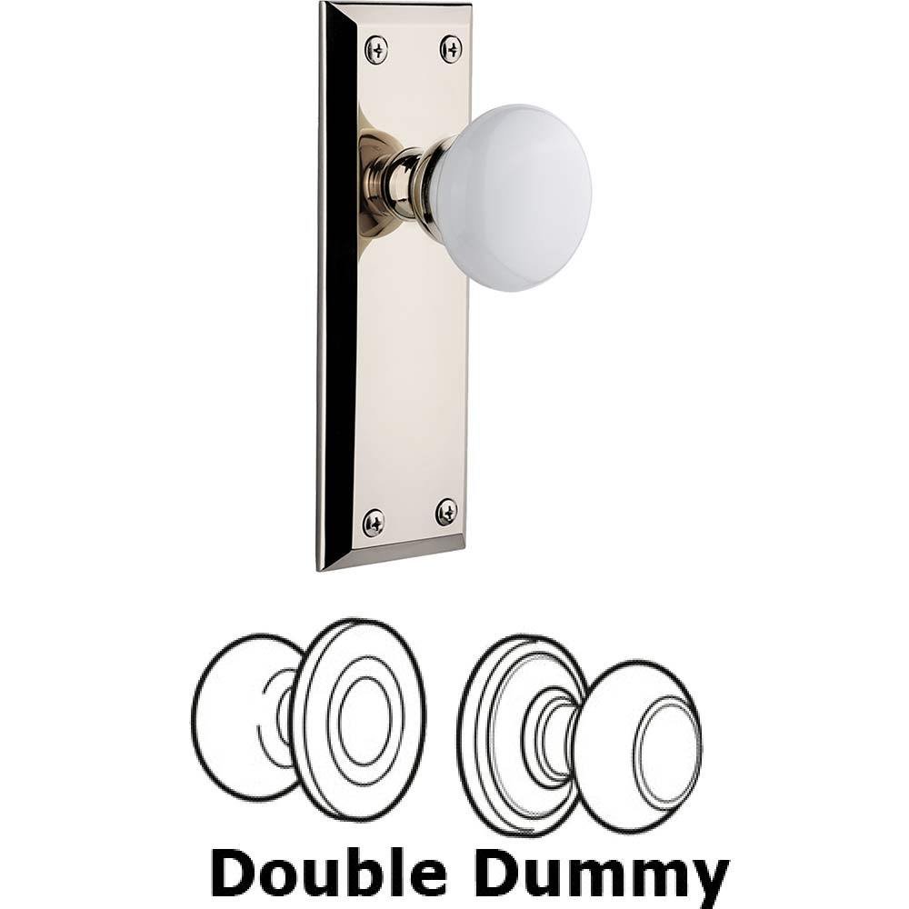 Double Dummy Set - Fifth Avenue Plate with Hyde Park White Porcelain Knob in Polished Nickel