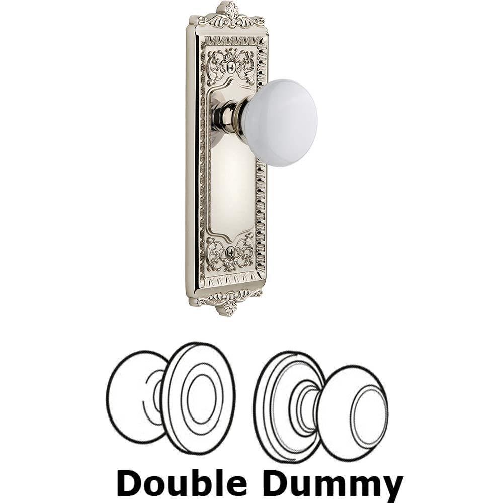 Double Dummy Set - Windsor Plate with Hyde Park White Porcelain Knob in Polished Nickel