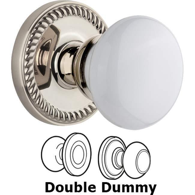 Double Dummy Set - Newport Rosette with Hyde Park White Porcelain Knob in Polished Nickel