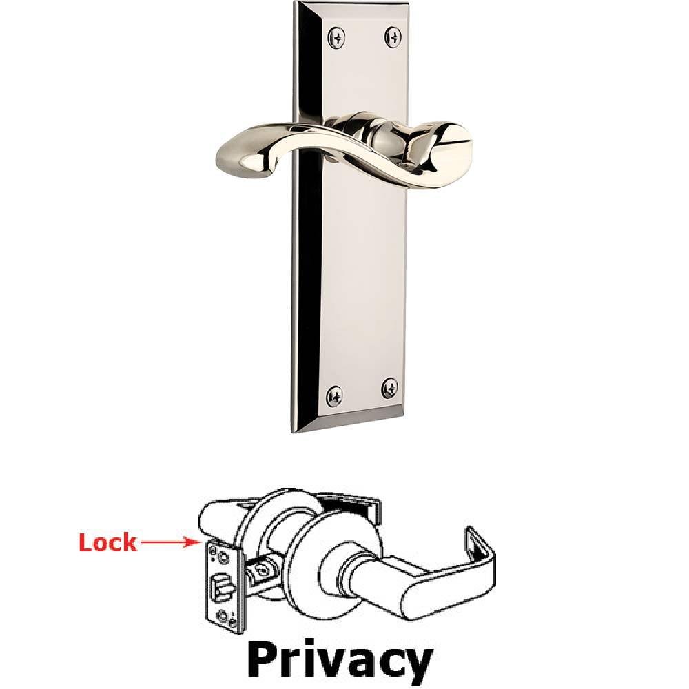 Privacy Fifth Avenue Plate with Portofino Right Handed Lever in Polished Nickel