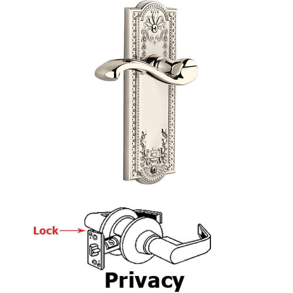 Privacy Parthenon Plate with Portofino Left Handed Lever in Polished Nickel