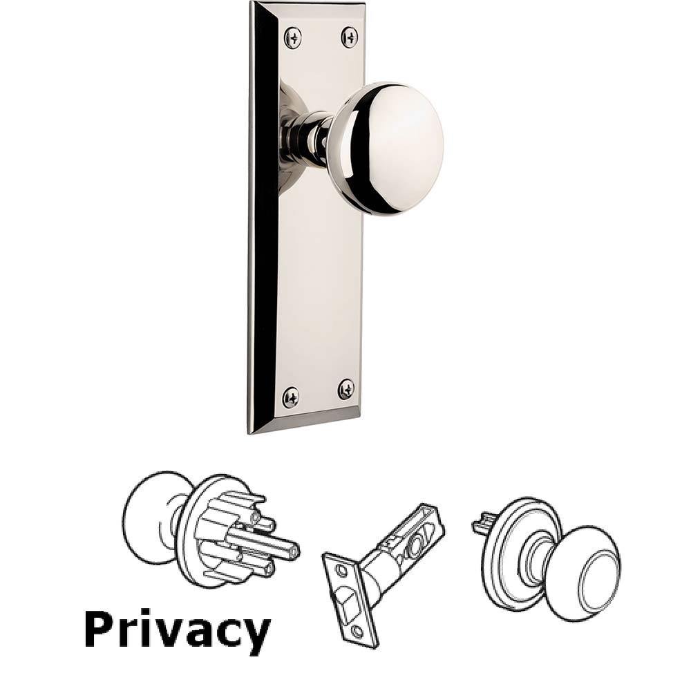 Complete Privacy Set - Fifth Avenue Plate with Fifth Avenue Knob in Polished Nickel