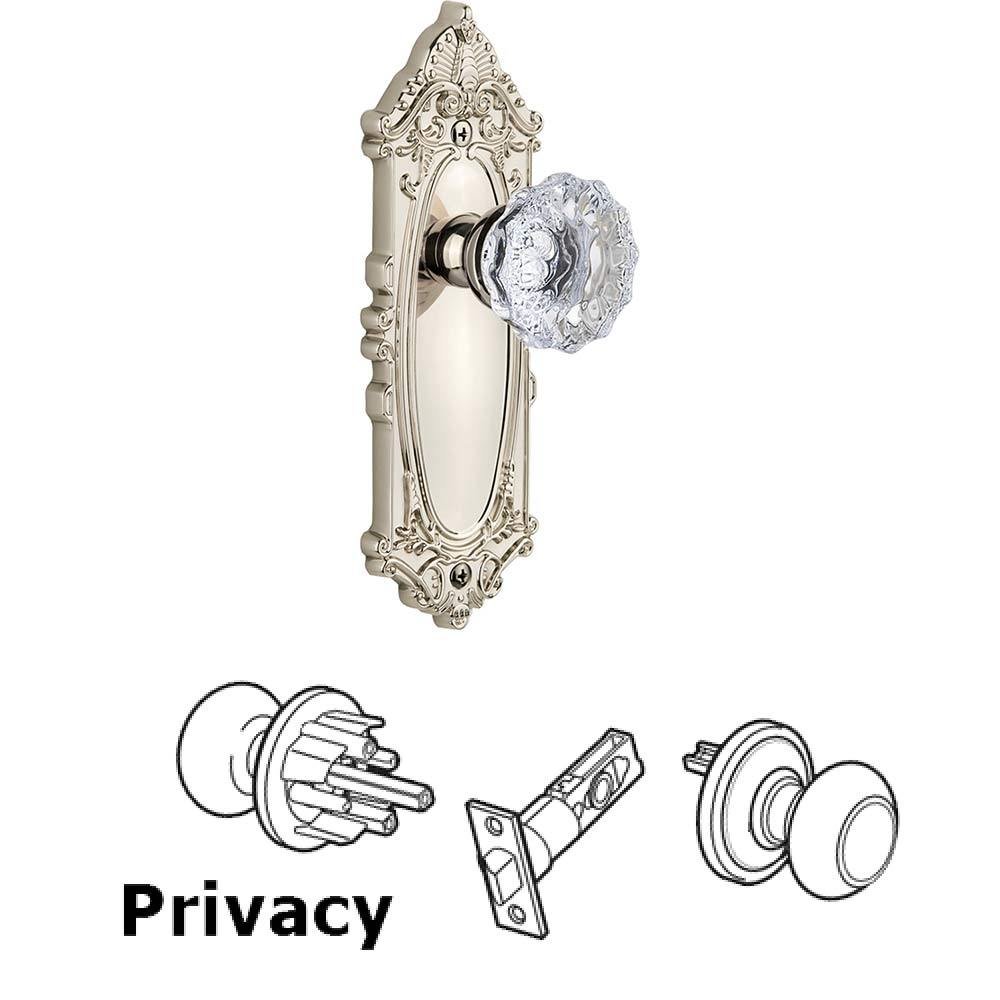 Complete Privacy Set - Grande Victorian Plate with Fontainebleau Knob in Polished Nickel