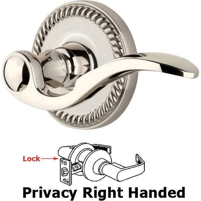 Complete Privacy Set - Newport Rosette with Right Handed Bellagio Lever in Polished Nickel