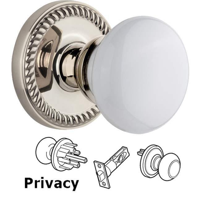 Complete Privacy Set - Newport Rosette with Hyde Park White Porcelain Knob in Polished Nickel