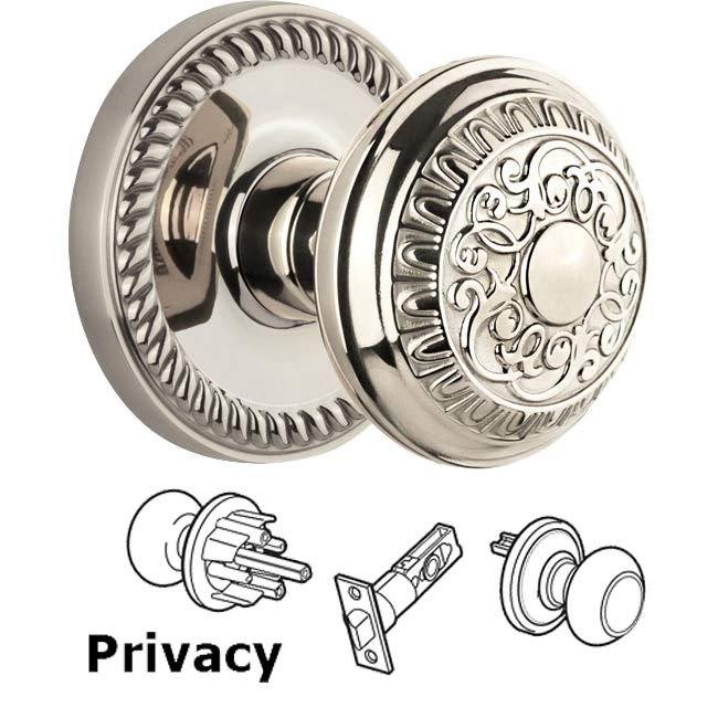 Complete Privacy Set - Newport Rosette with Windsor Knob in Polished Nickel