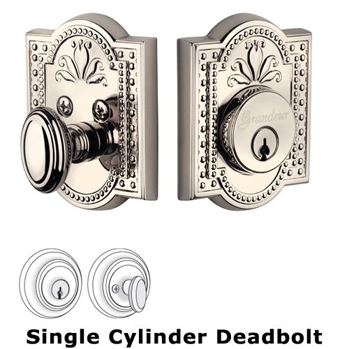 Grandeur Single Cylinder Deadbolt with Parthenon Plate in Polished Nickel