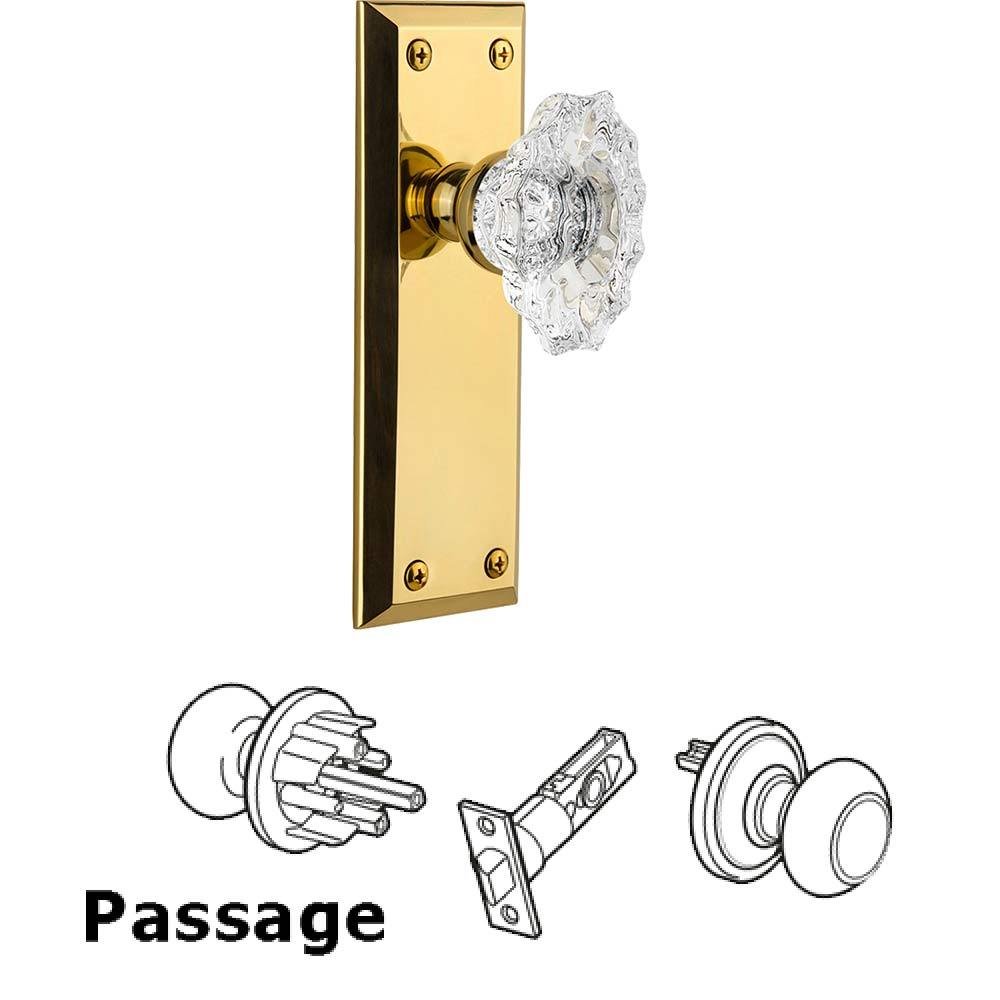 Complete Passage Set - Fifth Avenue Plate with Crystal Biarritz Knob in Polished Brass