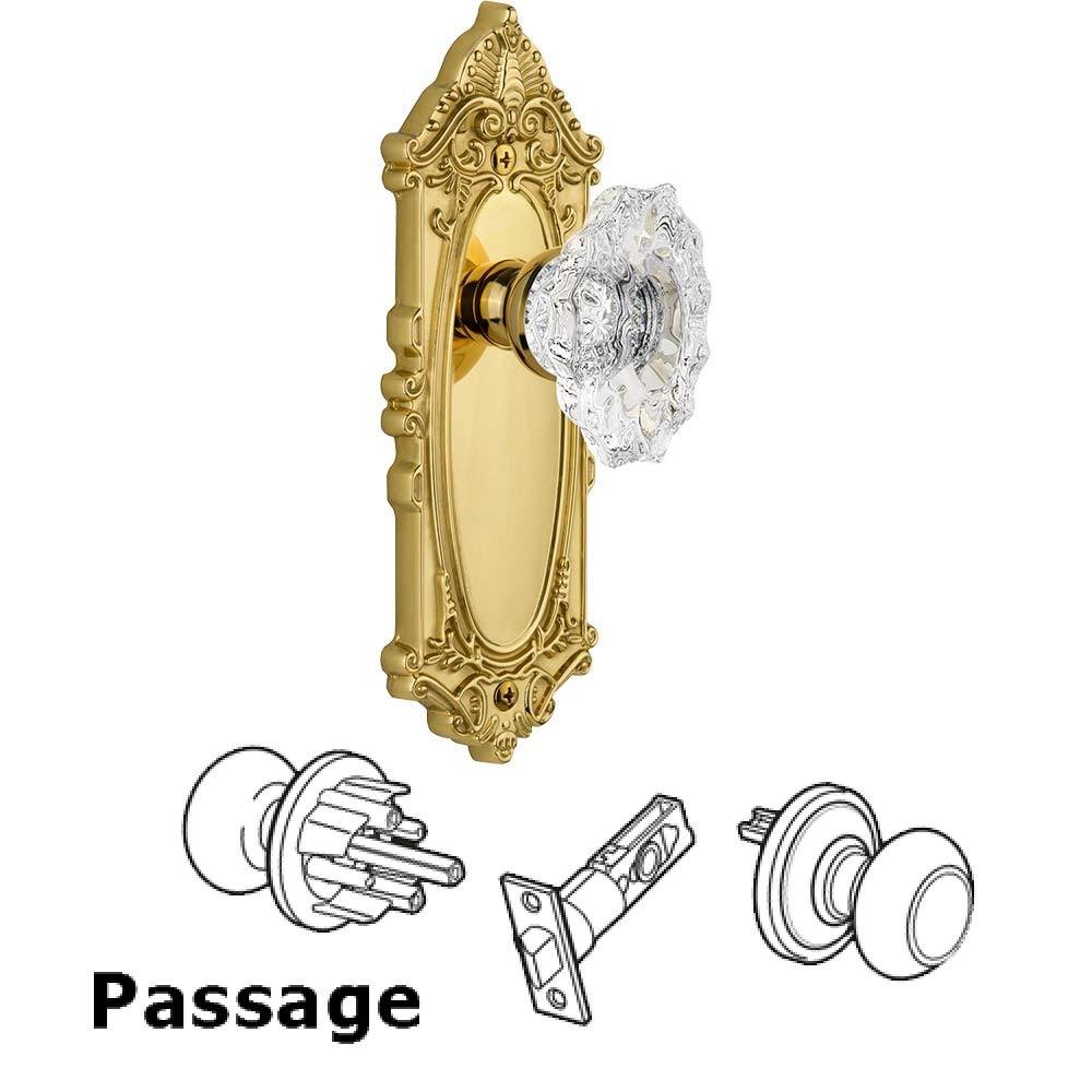 Complete Passage Set - Grande Victorian Plate with Crystal Biarritz Knob in Polished Brass