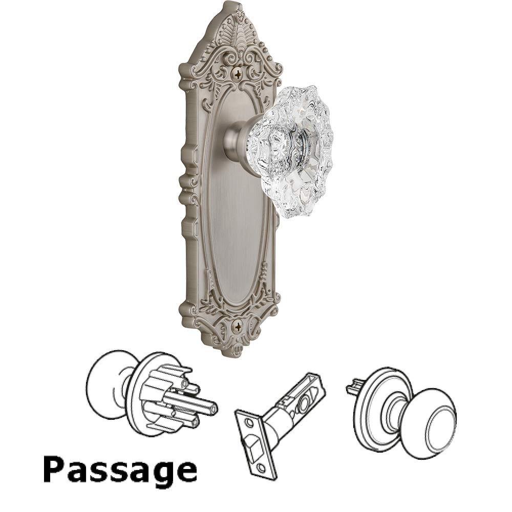 Complete Passage Set - Grande Victorian Plate with Crystal Biarritz Knob in Satin Nickel