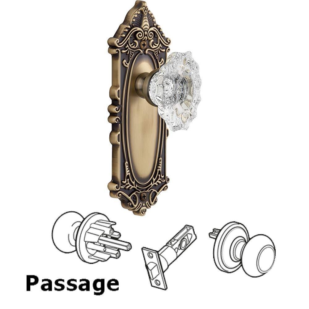 Complete Passage Set - Grande Victorian Plate with Crystal Biarritz Knob in Vintage Brass