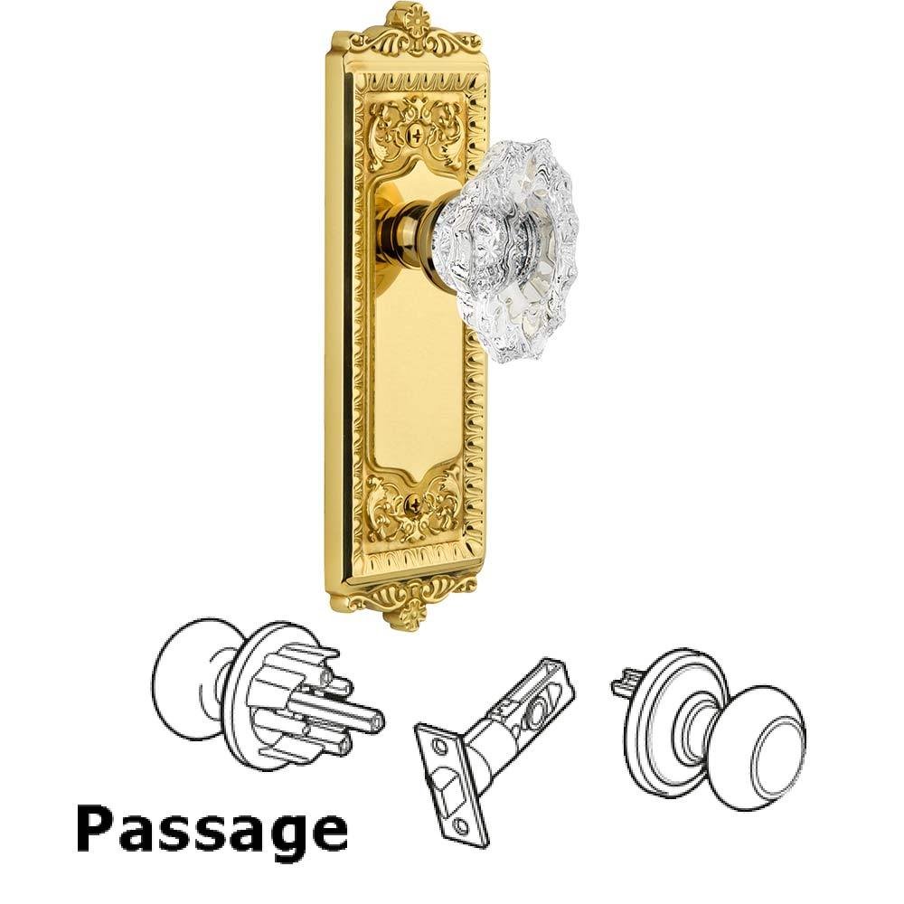 Complete Passage Set - Windsor Plate with Crystal Biarritz Knob in Polished Brass
