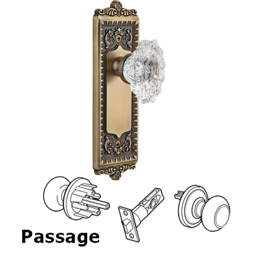 Complete Passage Set - Windsor Plate with Crystal Biarritz Knob in Vintage Brass