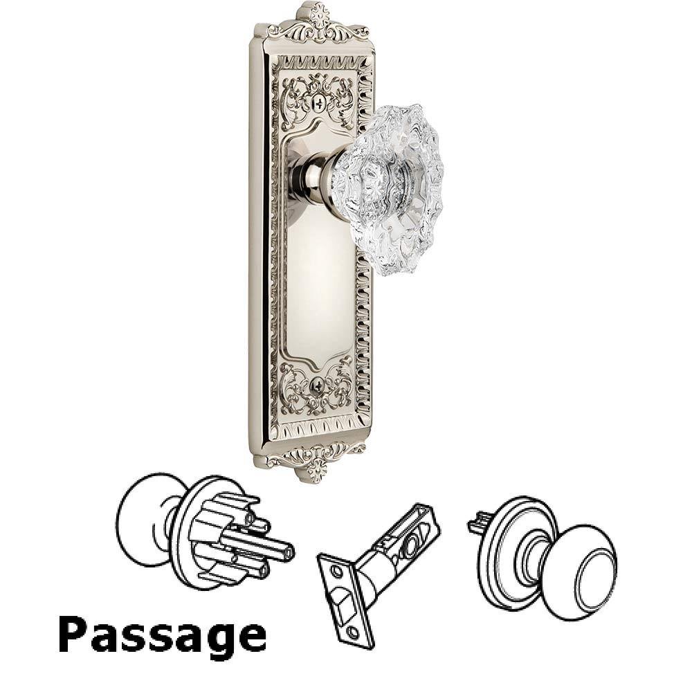Complete Passage Set - Windsor Plate with Crystal Biarritz Knob in Polished Nickel