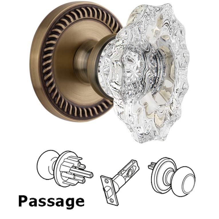Complete Passage Set - Newport Rosette with Crystal Biarritz Knob in Vintage Brass