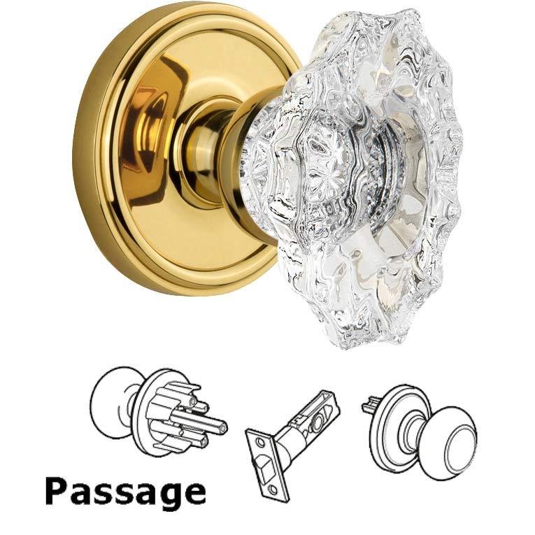 Complete Passage Set - Georgetown Rosette with Crystal Biarritz Knob in Polished Brass