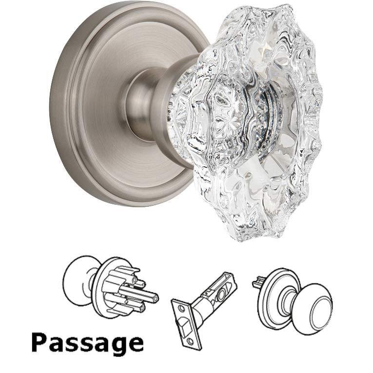 Complete Passage Set - Georgetown Rosette with Crystal Biarritz Knob in Satin Nickel
