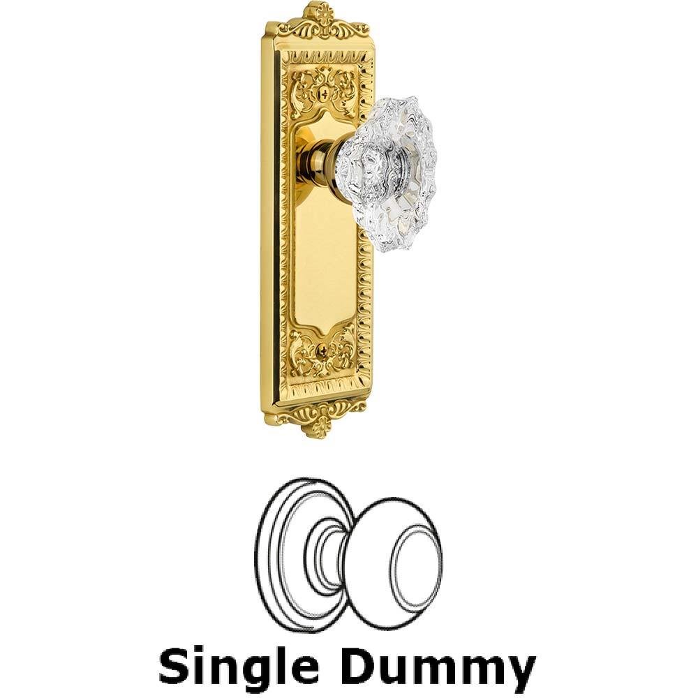 Single Dummy Knob - Windsor Plate with Crystal Biarritz Knob in Polished Brass