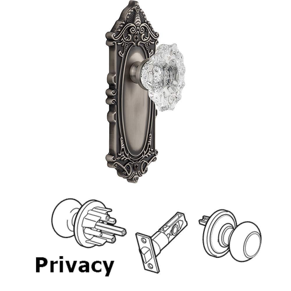 Complete Privacy Set - Grande Victorian Plate with Crystal Biarritz Knob in Antique Pewter