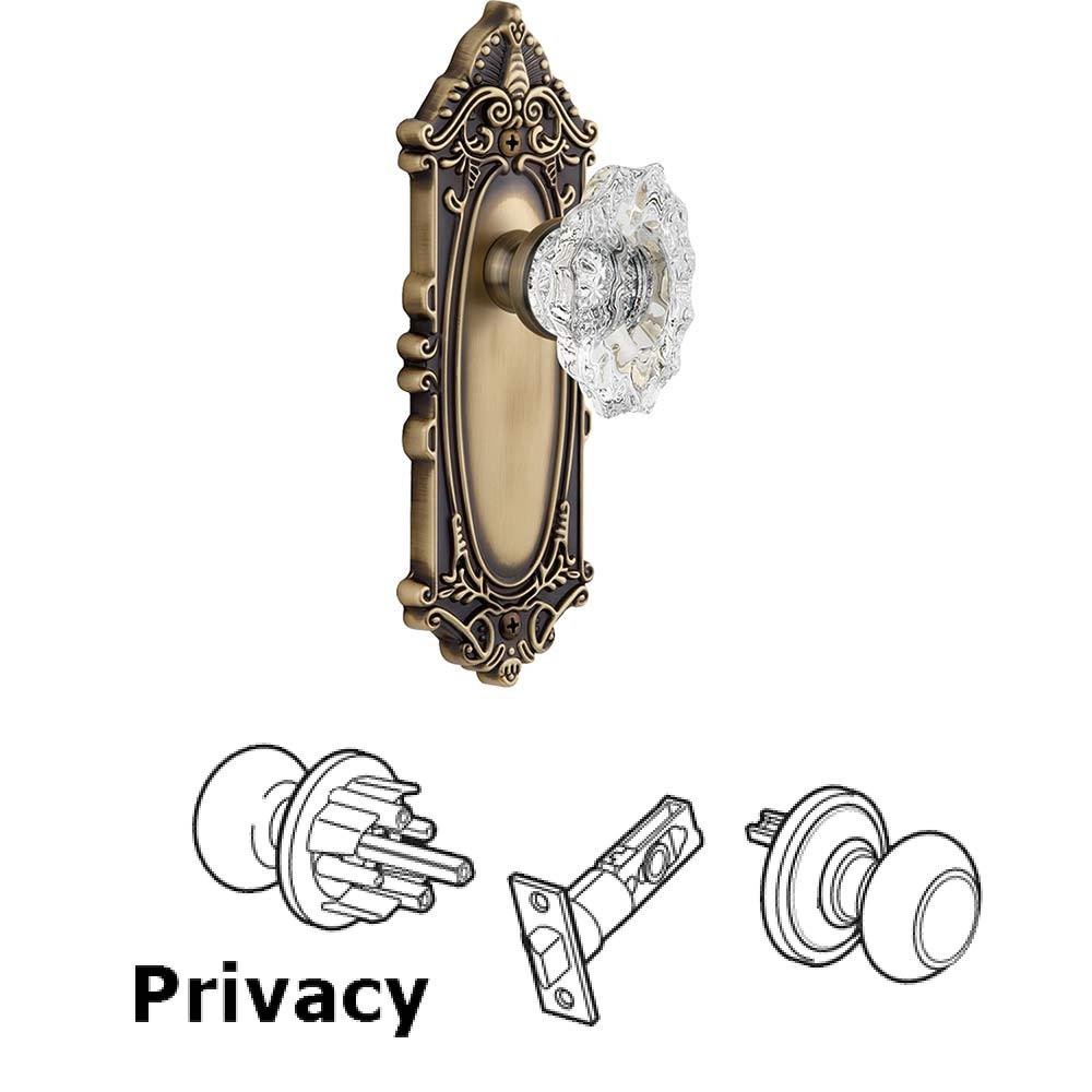 Complete Privacy Set - Grande Victorian Plate with Crystal Biarritz Knob in Vintage Brass
