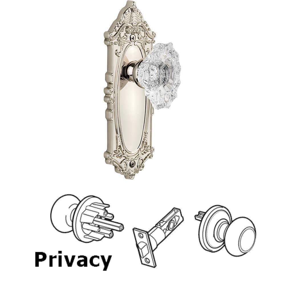 Complete Privacy Set - Grande Victorian Plate with Crystal Biarritz Knob in Polished Nickel