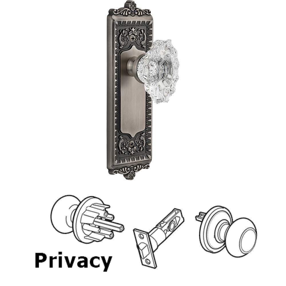 Complete Privacy Set - Windsor Plate with Crystal Biarritz Knob in Antique Pewter
