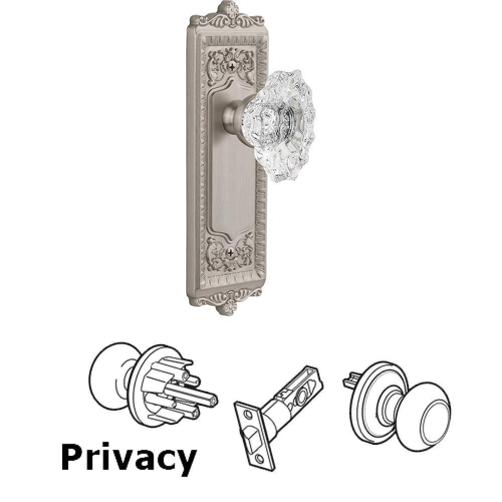 Complete Privacy Set - Windsor Plate with Crystal Biarritz Knob in Satin Nickel