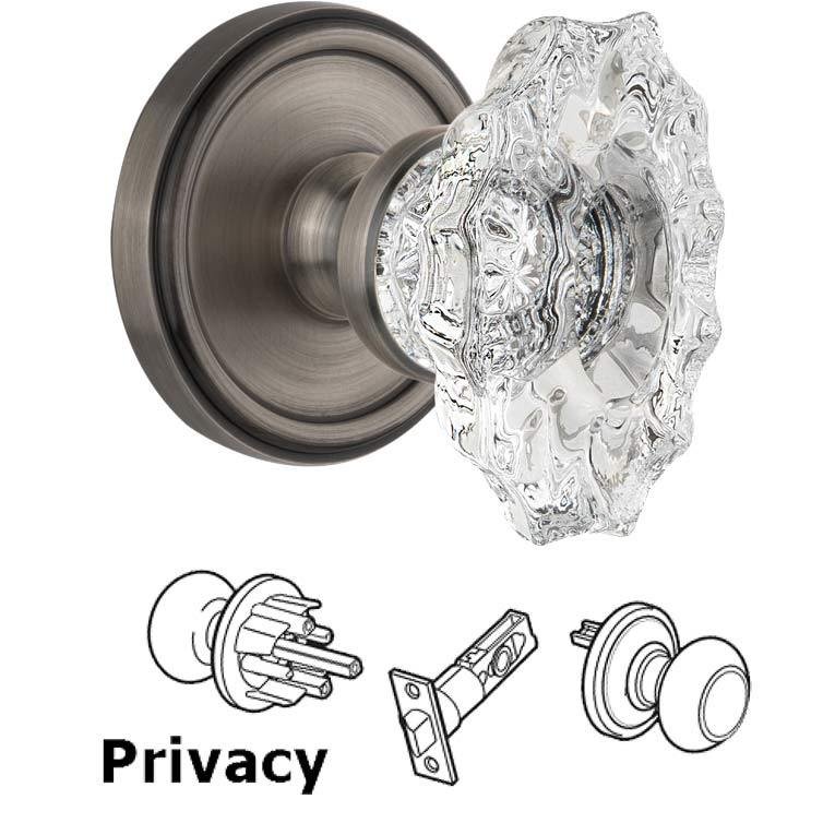 Complete Privacy Set - Georgetown Rosette with Crystal Biarritz Knob in Antique Pewter