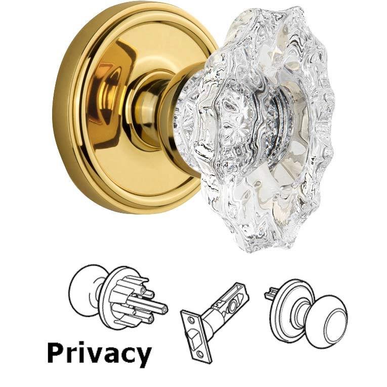 Complete Privacy Set - Georgetown Rosette with Crystal Biarritz Knob in Polished Brass