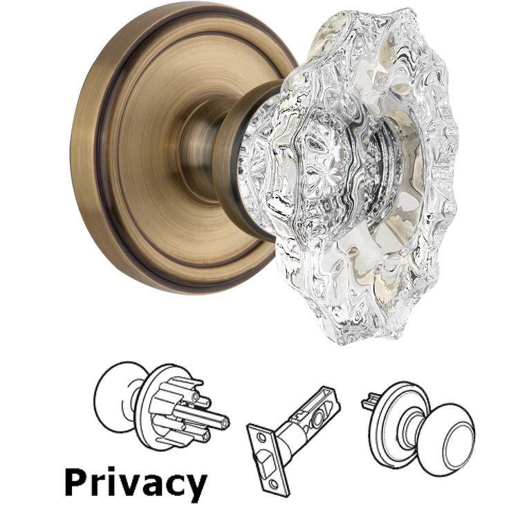 Complete Privacy Set - Georgetown Rosette with Crystal Biarritz Knob in Vintage Brass