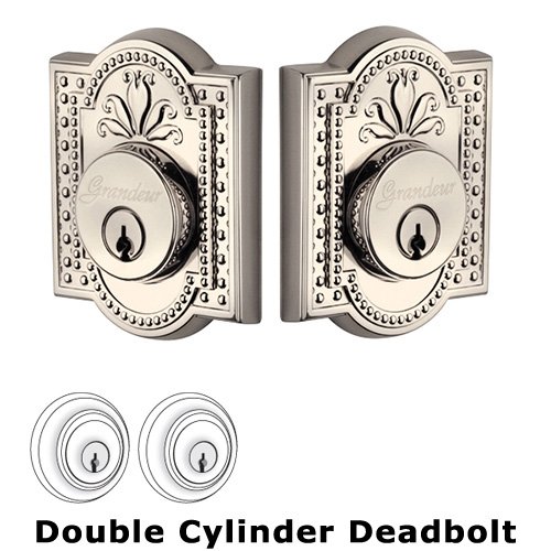 Grandeur Double Cylinder Deadbolt with Parthenon Plate in Polished Nickel