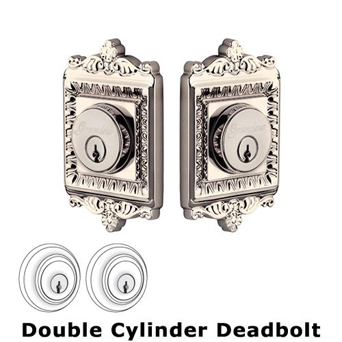 Grandeur Double Cylinder Deadbolt with Windsor Plate in Polished Nickel