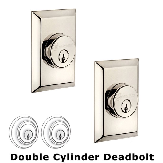 Grandeur Double Cylinder Deadbolt with Fifth Avenue Plate in Polished Nickel