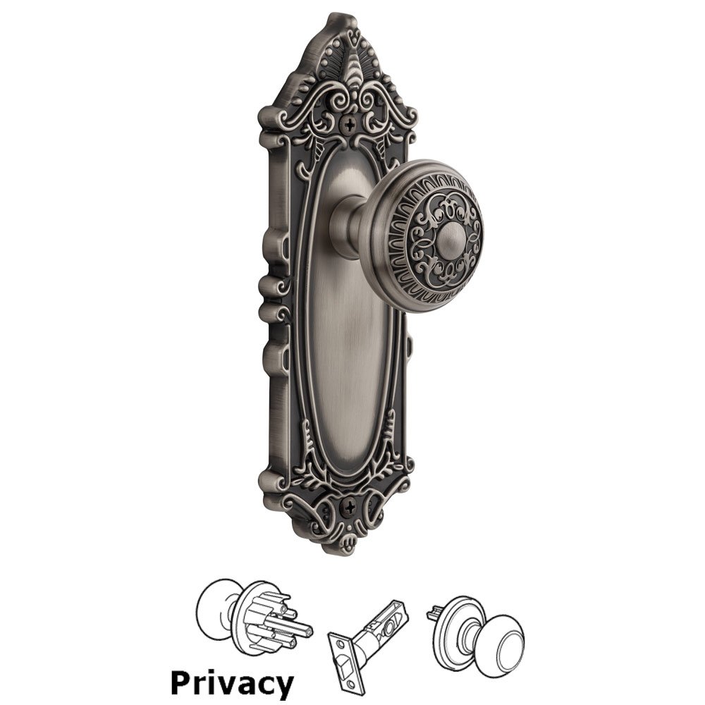 Grandeur Grande Victorian Plate Privacy with Windsor Knob in Antique Pewter