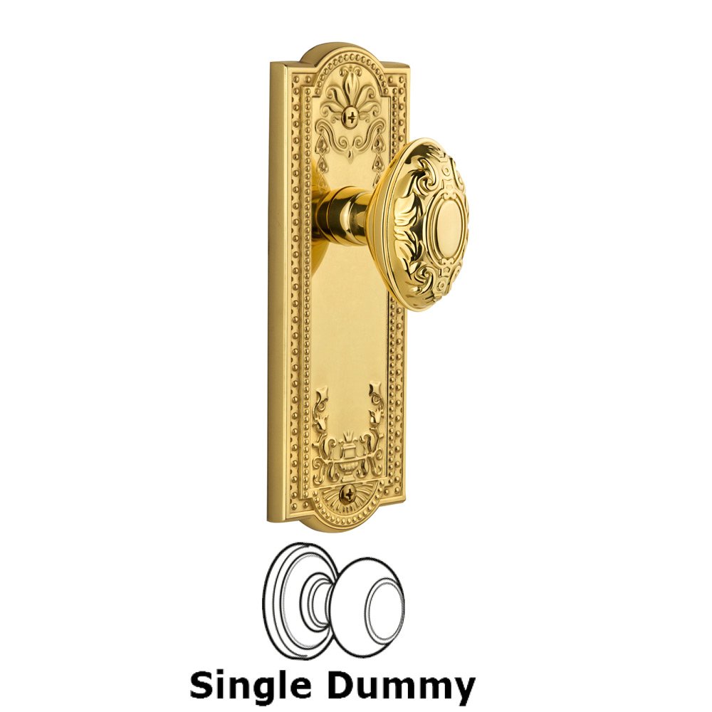 Grandeur Parthenon Plate Dummy with Grande Victorian Knob in Polished Brass