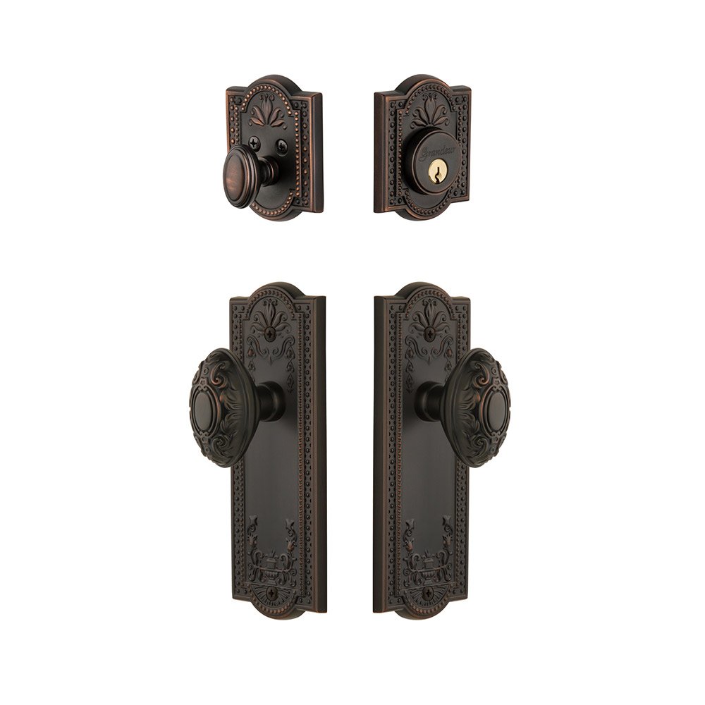 Parthenon Plate With Grande Victorian Knob & Matching Deadbolt In Timeless Bronze
