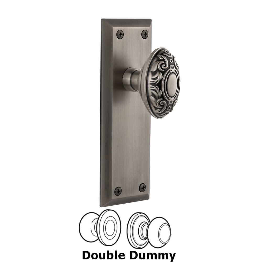 Grandeur Fifth Avenue Plate Double Dummy with Grande Victorian Knob in Antique Pewter