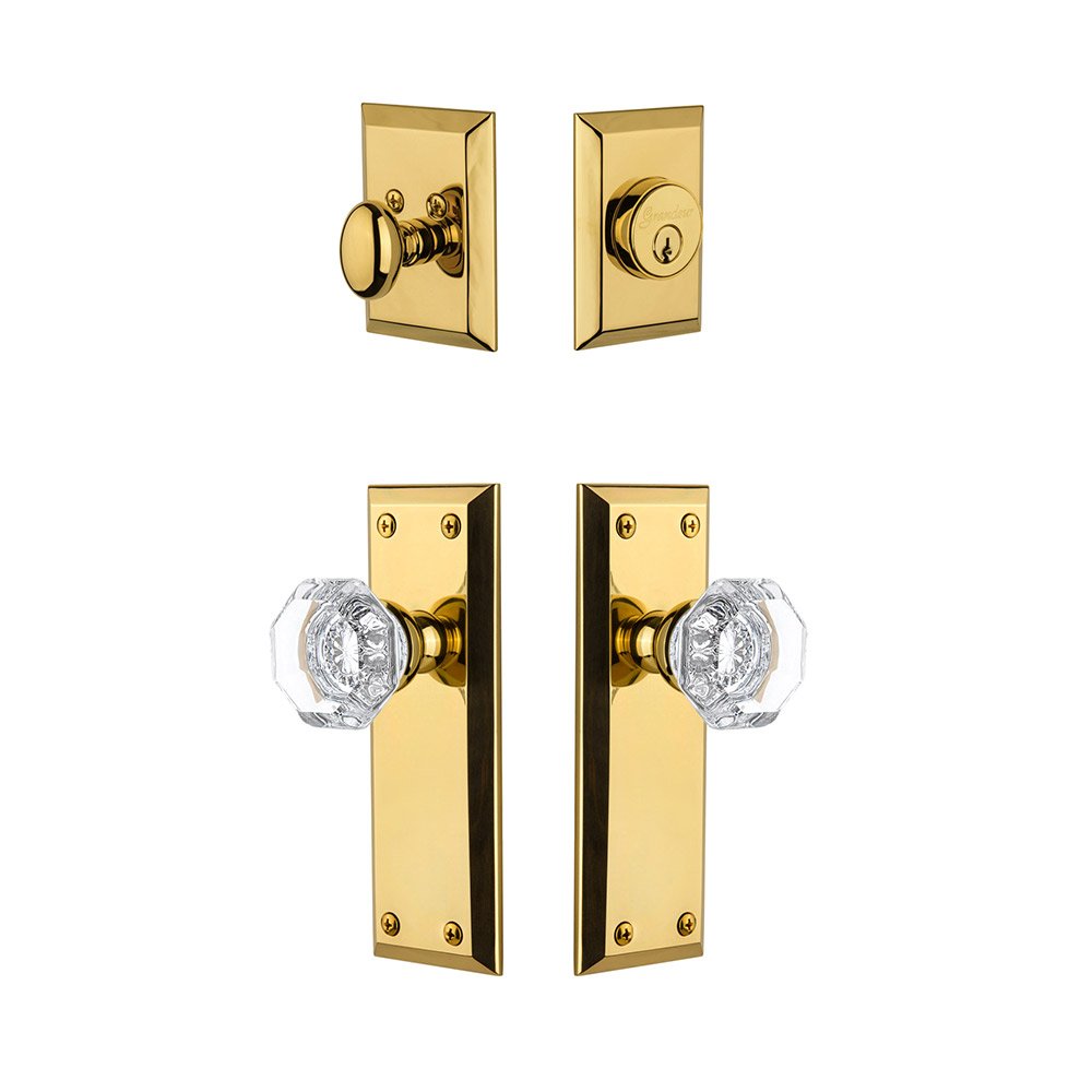 Fifth Avenue Plate With Chambord Crystal Knob & Matching Deadbolt In Lifetime Brass