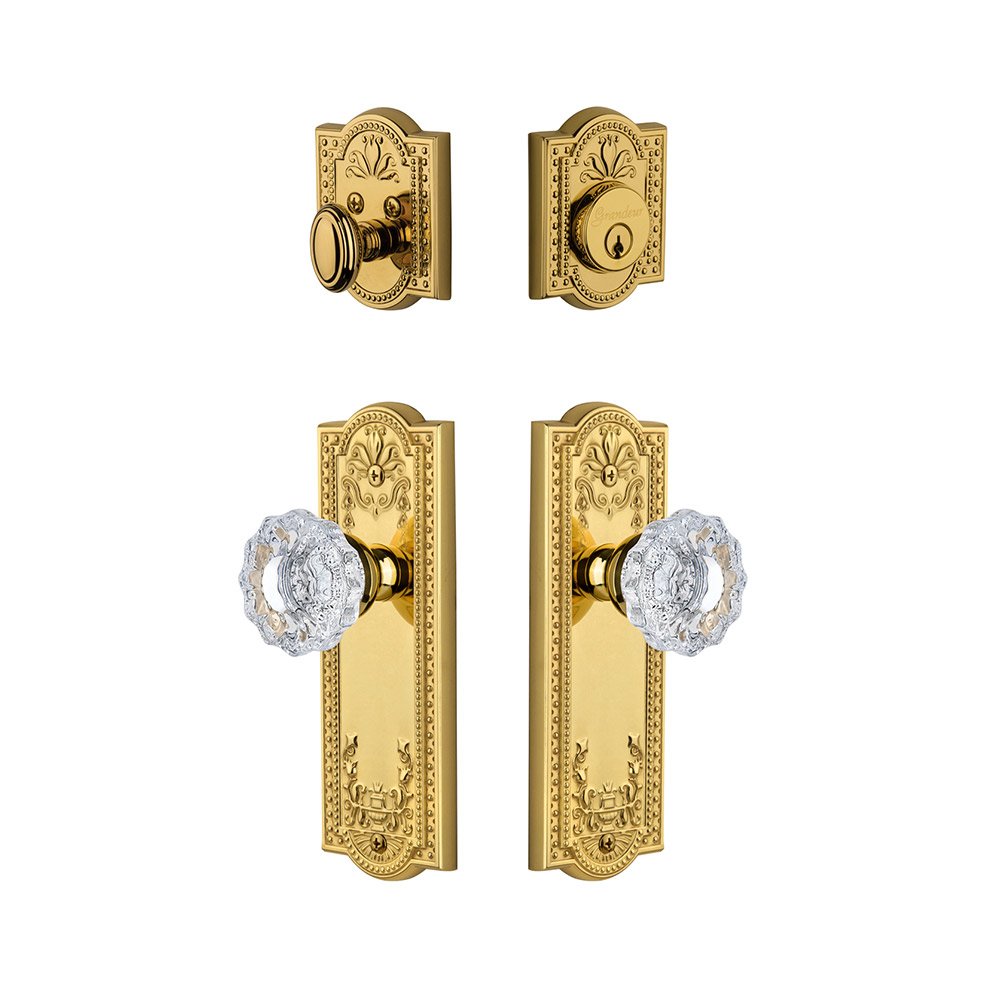 Parthenon Plate With Versailles Crystal Knob & Matching Deadbolt In Lifetime Brass